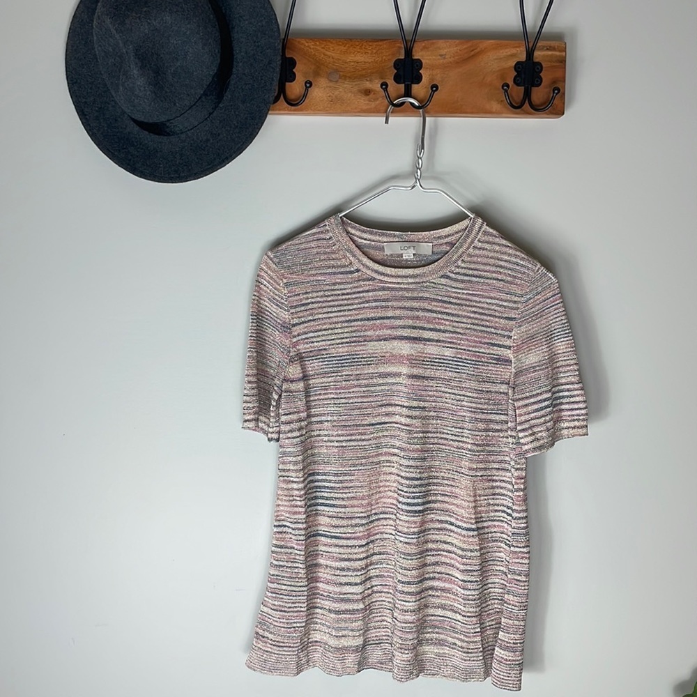 Loft > Striped Simmery Shoer Sleeve Top Small